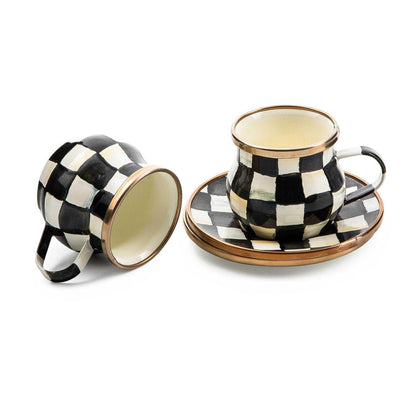 Courtly Check Enamel Espresso Cup & Saucer Set